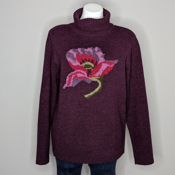 Vintage Sweaters - Vintage Stitches In Time purple flower sweater L